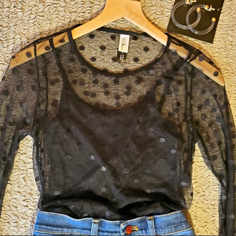 Velvet Kitten Sheer Polka Dot Bodysuit Lrg